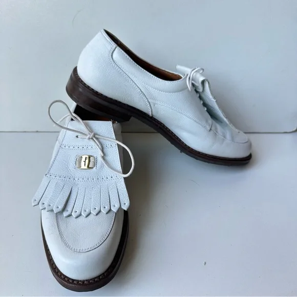 SALVATORE FERRAEGAMO White Leather Removable Kiltie Golf Shoe size  6-6.5  Italy - Picture 2 of 9